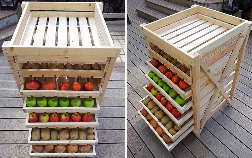 Ящик для хранения овощей - вид спереди и сбоку.